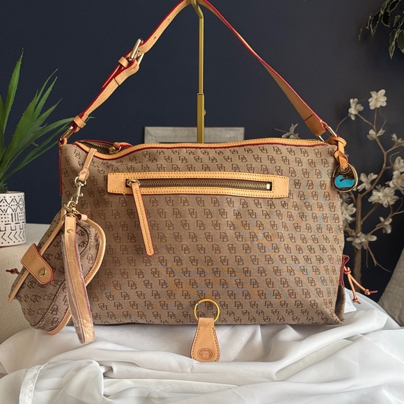 Dooney & Bourke Handbags - Dooney & Bourke Brown Satchel with Pouch, Key Chain and DustBag